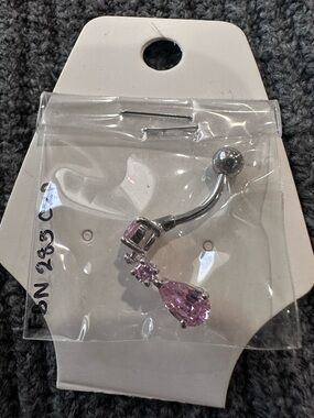 Pink Teardrop Belly Ring with Crystal Dangle